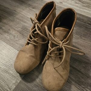 Mad Love Taupe Lace-Up Ankle Booties